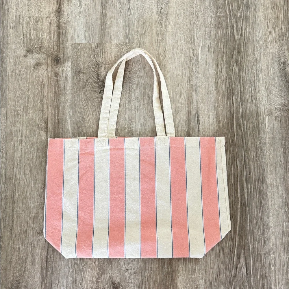 Sézane Bonjour Pink and Cream Striped Tote Bag - Picture 3 of 3
